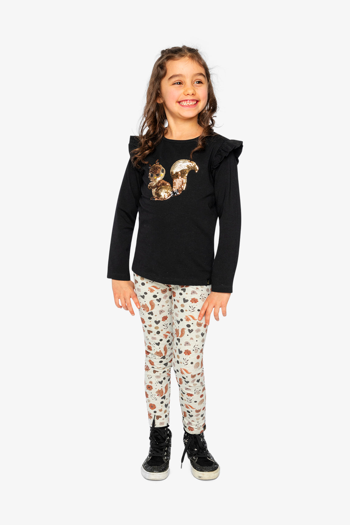 Organic Cotton Leggings Beige With Squirrel Print