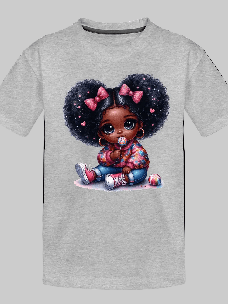 African American Toddler Girls Pink Bows Organic Short Sleeve T-Shirt - Baby Organic