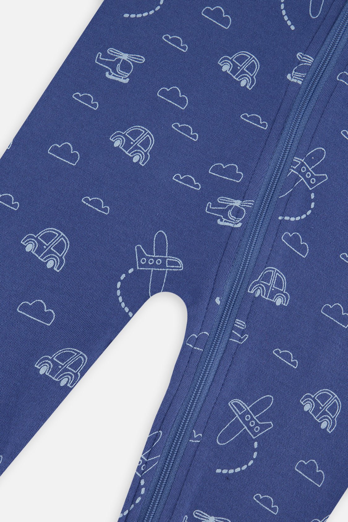 Baby Organic Cotton One Piece Pajama Blue Transport Print - Baby Organic