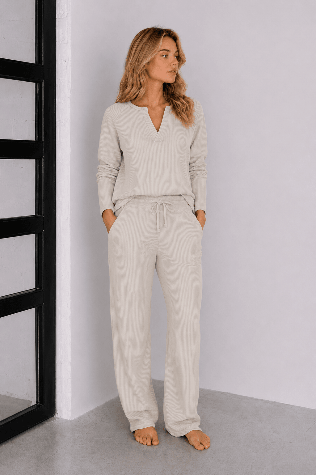Jules Waffle Knit Organic Cotton V-Neck Pullover - Baby Organic