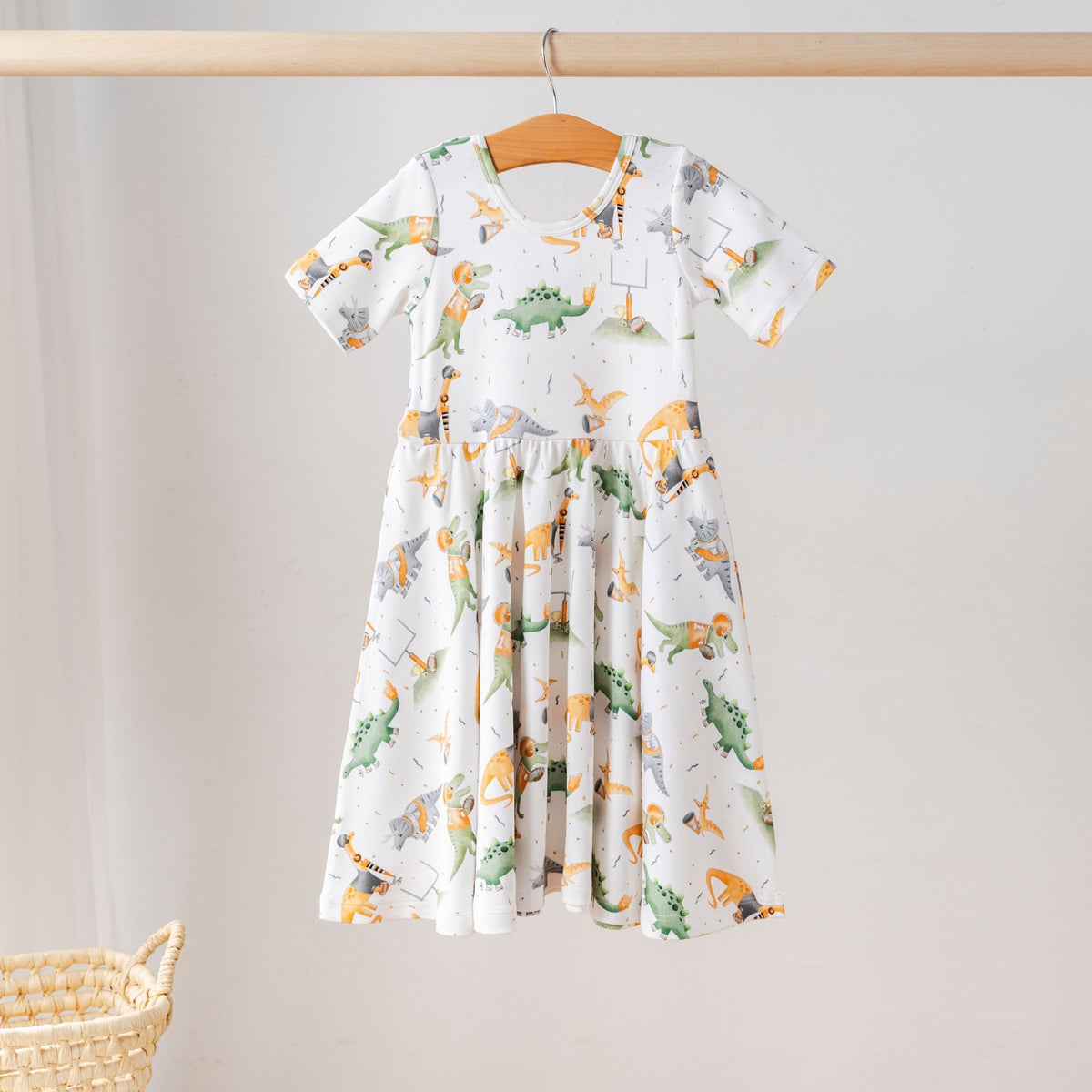 Orange Dino All-Stars Organic Cotton Dress for Kids - Baby Organic