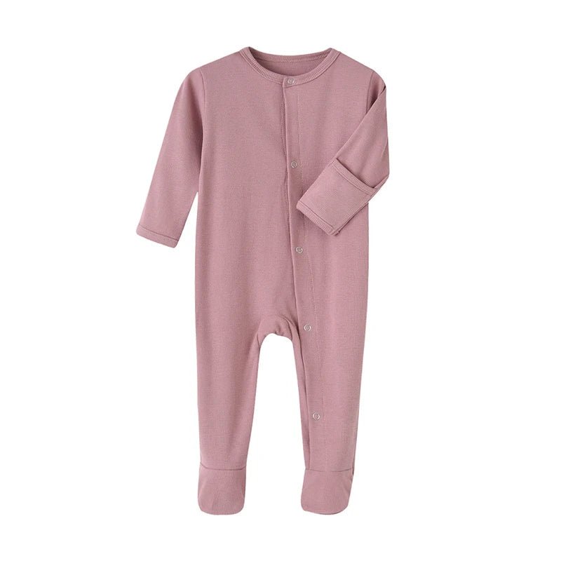 Organic Cotton Baby Rompers Footed Sleep and Play Autumn Winter Full Sleeve Jumpsuit Infant Footies Solid Color Bottoming Cloth - Baby Organic
