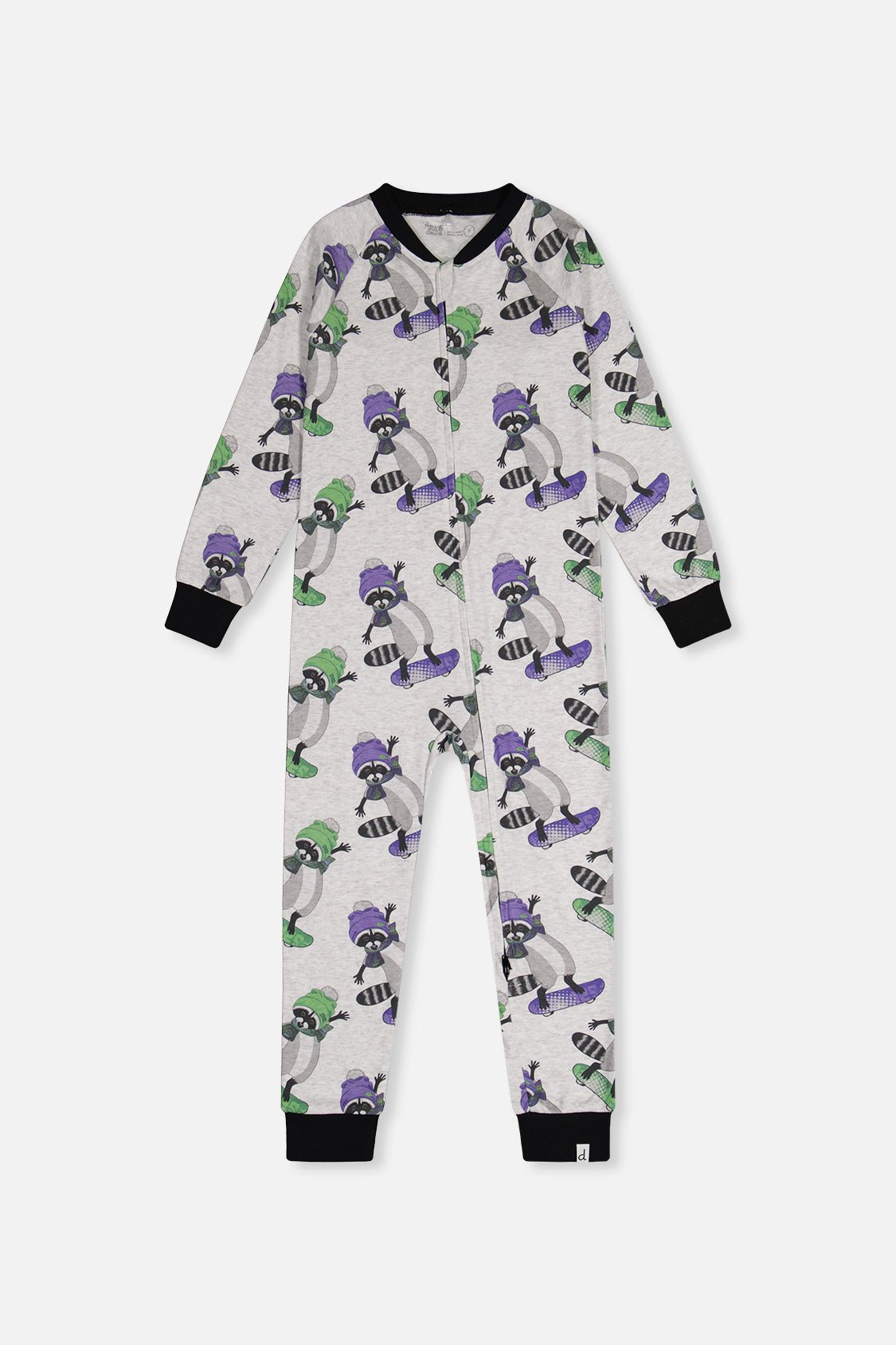Organic Cotton One Piece Pajama Beige Raccoon Print - Baby Organic