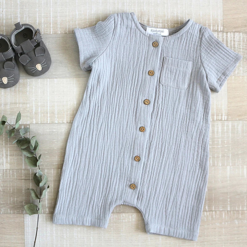 Newborn Baby Unisex Short Sleeves Romper Organic Cotton Crew Neck Navy Romper Bodysuit Unisex One-Piece Summer Romper Clothes