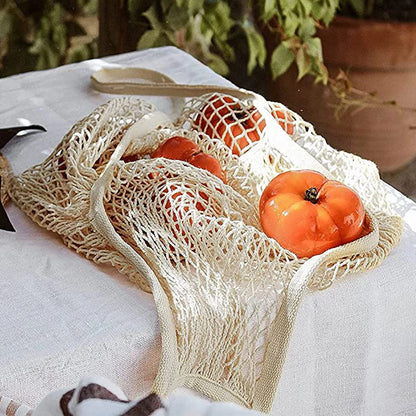 Reusable Grocery Bags Eco-Friendly Organic Cotton Mesh Tote Bags Portable Net String Bag for Shopping Storage Fruit Vegetable