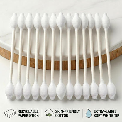 400Pcs Baby Safety Cotton Swabs with Large Tips for Newborn, Babies, Kids, Children, 100% Organic Cotton, White Paper Sticks, 5 Pack of 80 Swabs Total(2 Boxes and 3 Bags) - Baby Organic