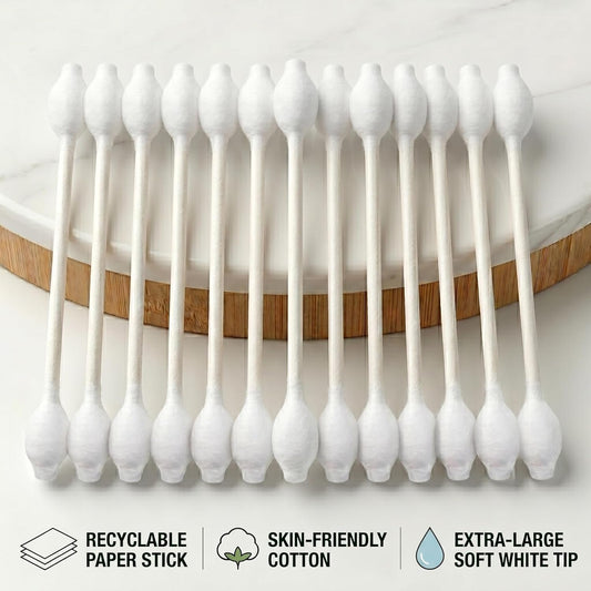 400Pcs Baby Safety Cotton Swabs with Large Tips for Newborn, Babies, Kids, Children, 100% Organic Cotton, White Paper Sticks, 5 Pack of 80 Swabs Total(2 Boxes and 3 Bags) - Baby Organic