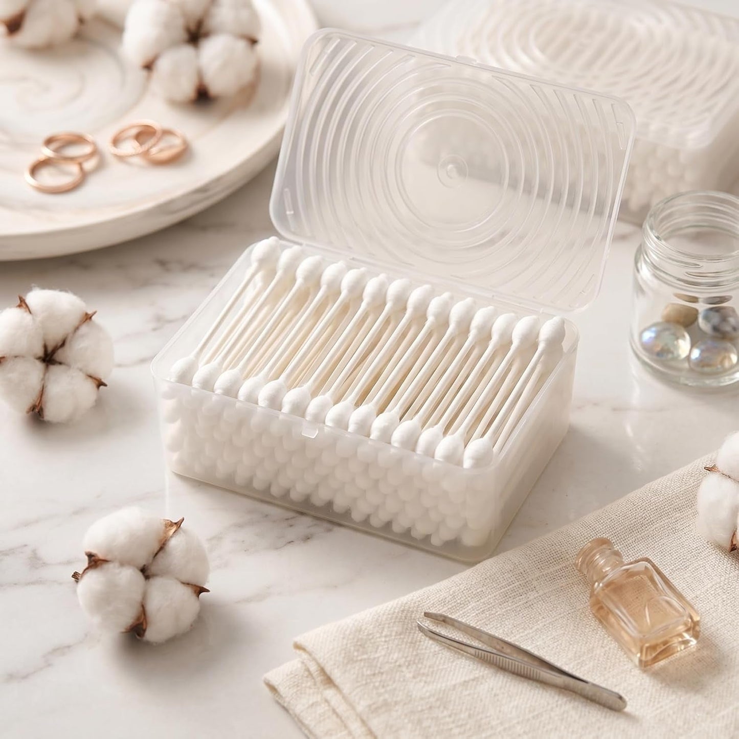 400Pcs Baby Safety Cotton Swabs with Large Tips for Newborn, Babies, Kids, Children, 100% Organic Cotton, White Paper Sticks, 5 Pack of 80 Swabs Total(2 Boxes and 3 Bags) - Baby Organic
