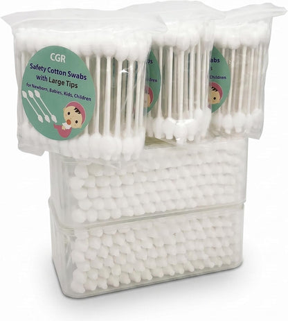 400Pcs Baby Safety Cotton Swabs with Large Tips for Newborn, Babies, Kids, Children, 100% Organic Cotton, White Paper Sticks, 5 Pack of 80 Swabs Total(2 Boxes and 3 Bags) - Baby Organic