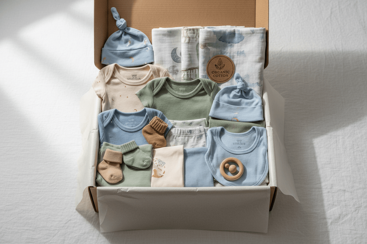 50-Piece Oh Set Newborn Essentials Gift Box Organic Cotton for Infant Baby Boys, Girls, Unisex - Baby Organic