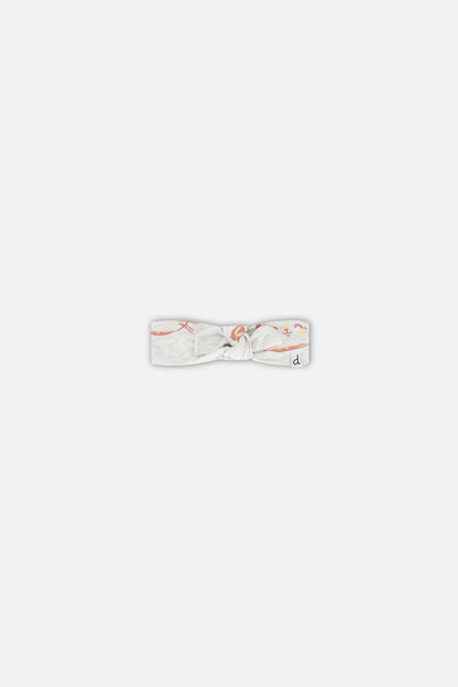 Organic Cotton Headband Heather Beige With Printed Cat