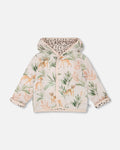 Muslin And Organic Cotton Jersey Reversible Hooded Jacket Peach Deer/Leopard Print