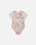 Organic Cotton Jersey Onesie And Muslin Overall Set White And Pink Printed Berries-0