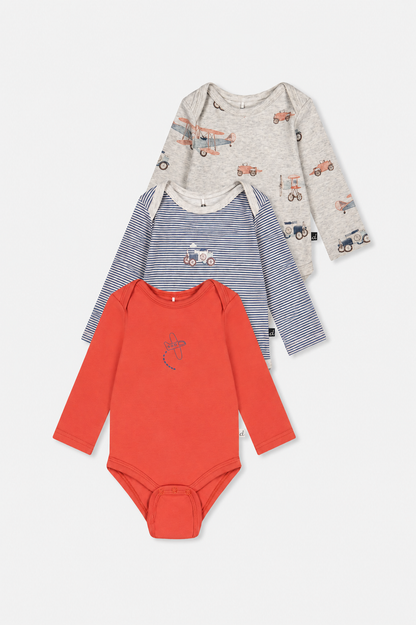 Three Pack Organic Cotton Onesie Beige Printed Airplanes