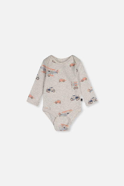 Three Pack Organic Cotton Onesie Beige Printed Airplanes