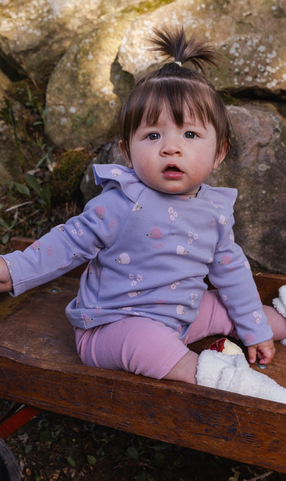 Organic Cotton Tunic And Legging Set Purple Hedgehog Print