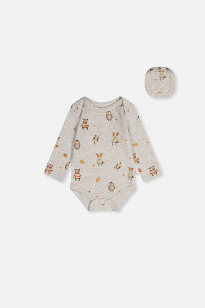 Organic Cotton Onesie Beige Animal Print