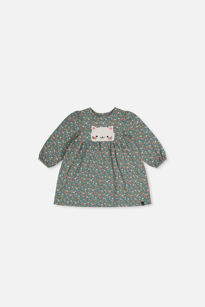 Baby Organic Cotton Printed Dress Green Floral Print