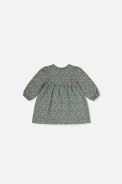 Baby Organic Cotton Printed Dress Green Floral Print