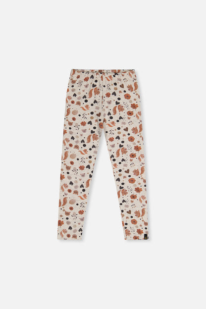 Organic Cotton Leggings Beige With Squirrel Print