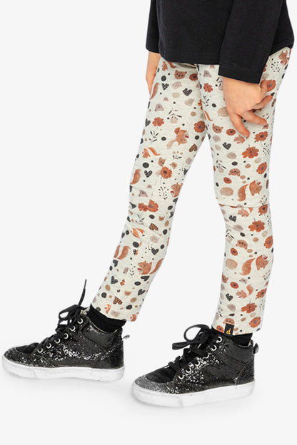 Organic Cotton Leggings Beige With Squirrel Print