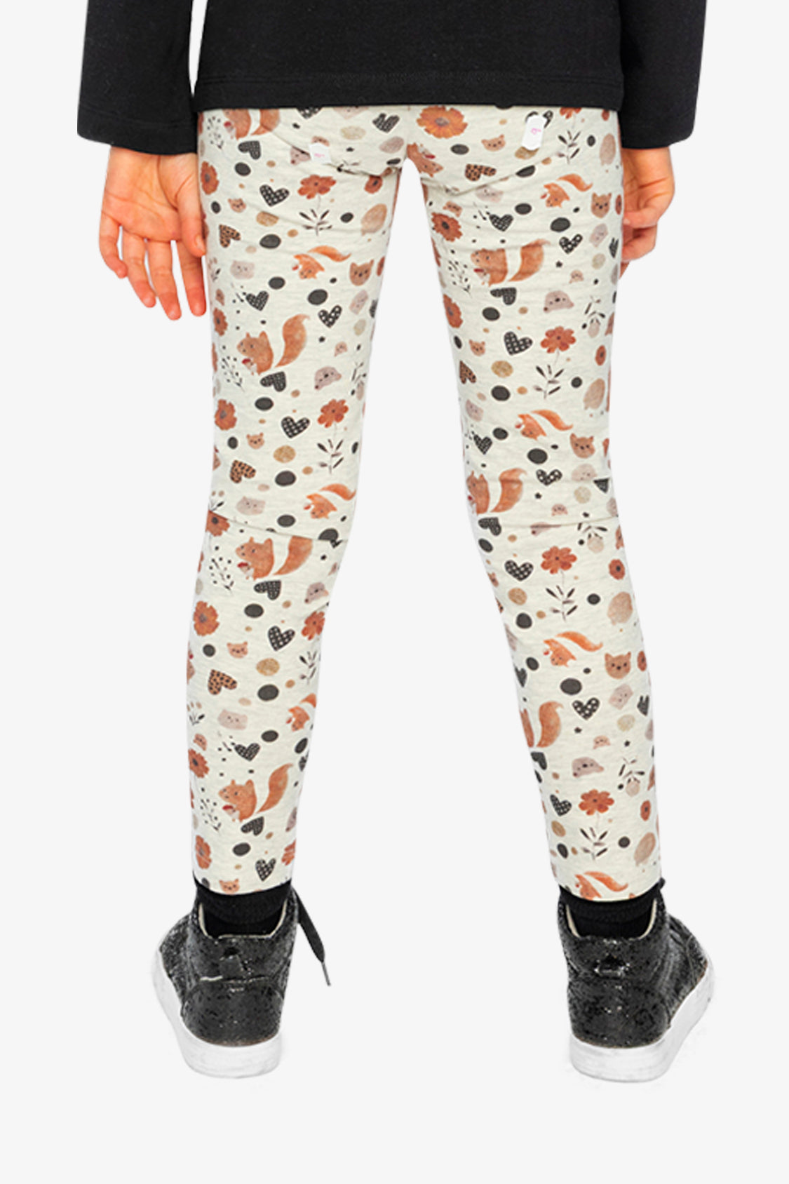 Organic Cotton Leggings Beige With Squirrel Print
