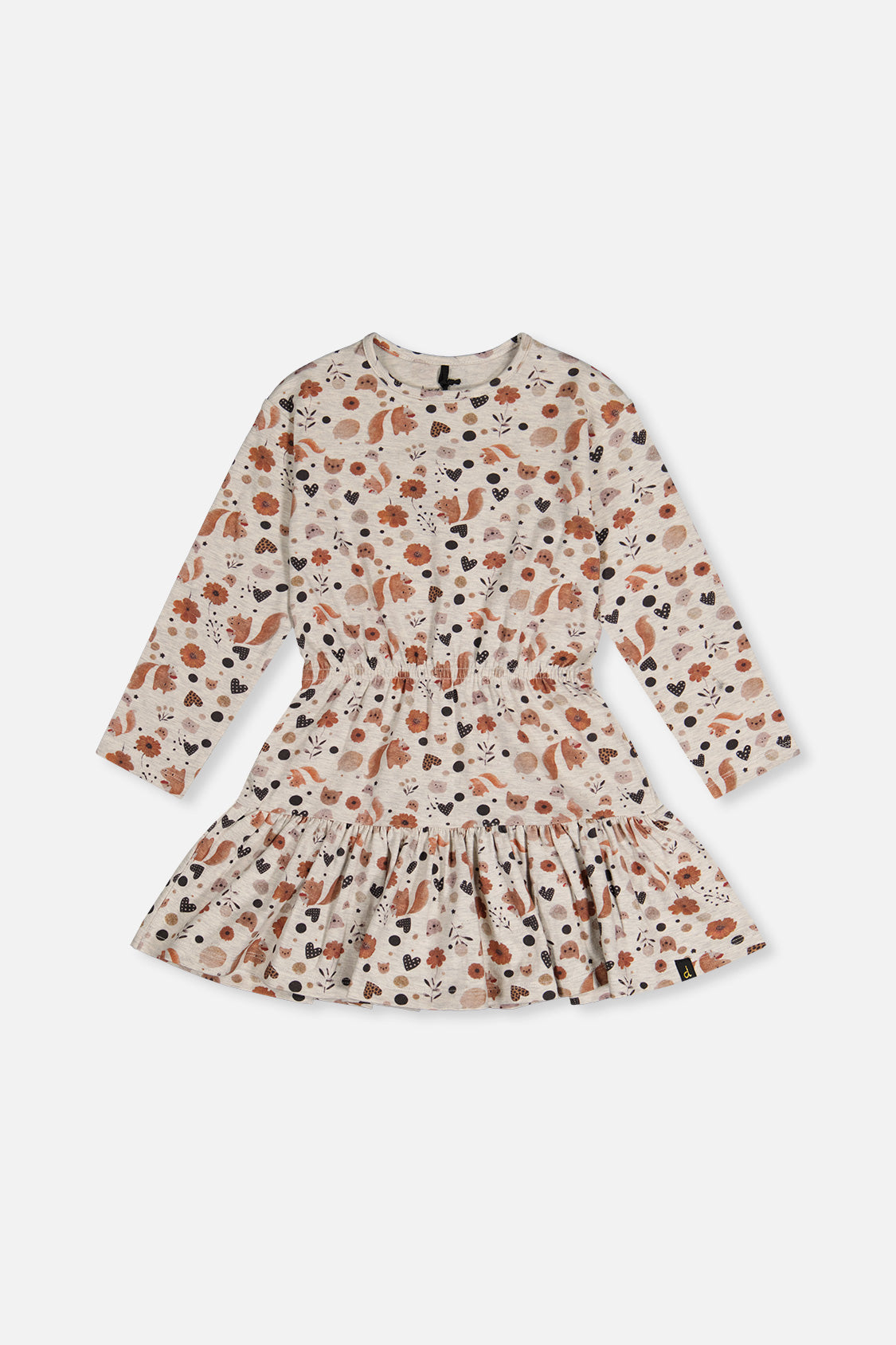Organic Cotton Dress Beige With Squirrel Print