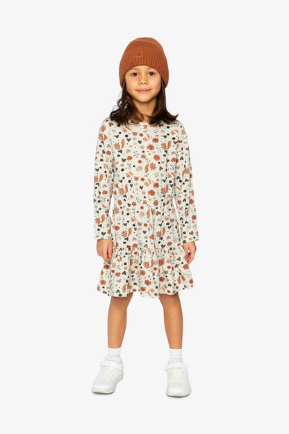 Organic Cotton Dress Beige With Squirrel Print
