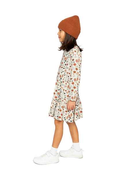 Organic Cotton Dress Beige With Squirrel Print
