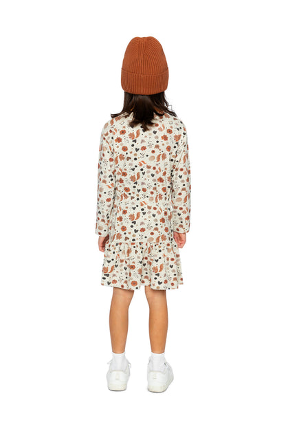 Organic Cotton Dress Beige With Squirrel Print