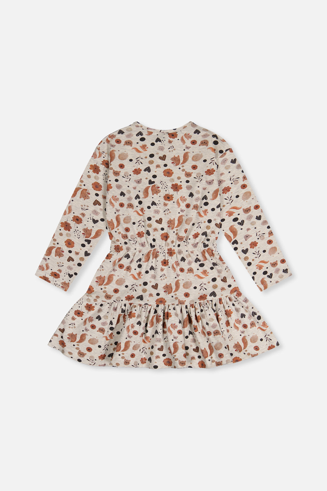 Organic Cotton Dress Beige With Squirrel Print