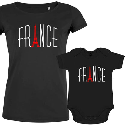 France With Red Eiffel Tower Mom and Baby Organic Cotton family Set (Set of 2)