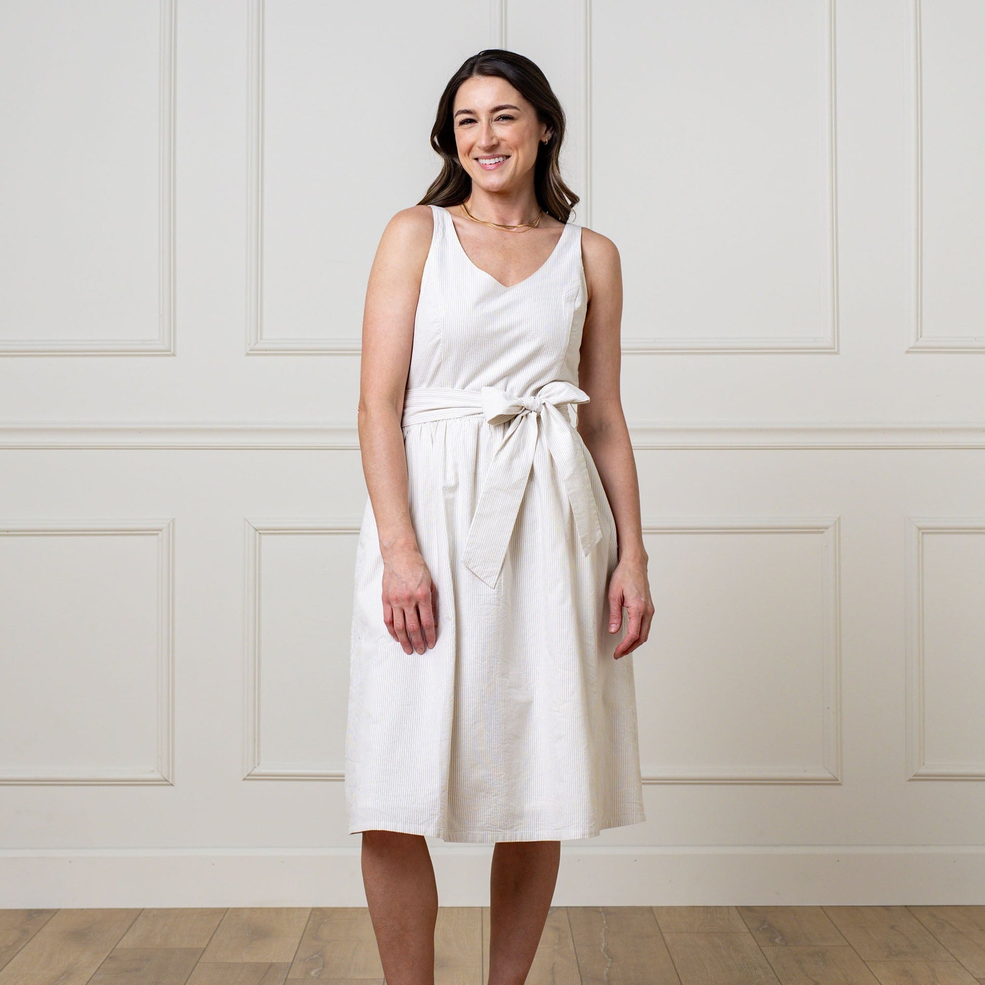 A-Line Organic Dress with Sash Taupe - Baby Organic
