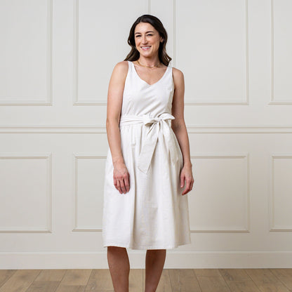 A-Line Organic Dress with Sash Taupe - Baby Organic