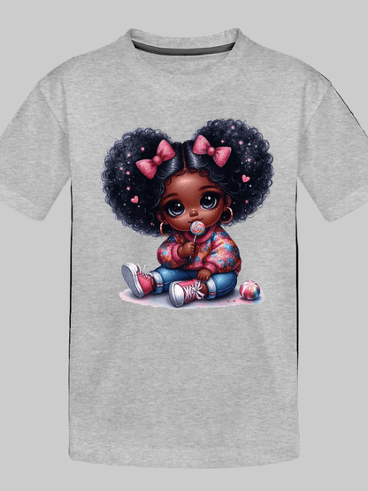 African American Toddler Girls Pink Bows Organic Short Sleeve T-Shirt - Baby Organic