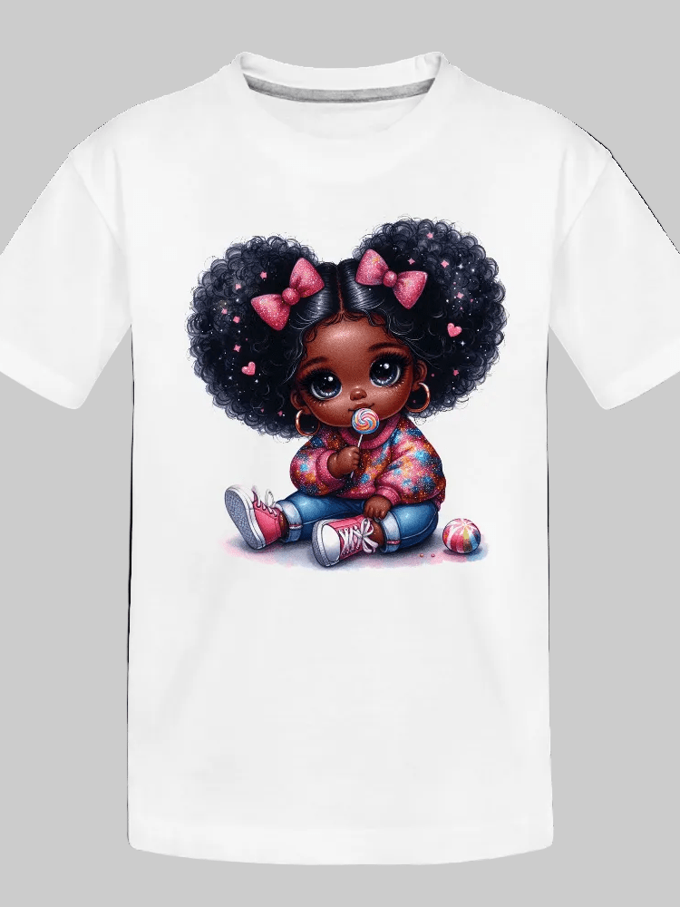 African American Toddler Girls Pink Bows Organic Short Sleeve T-Shirt - Baby Organic