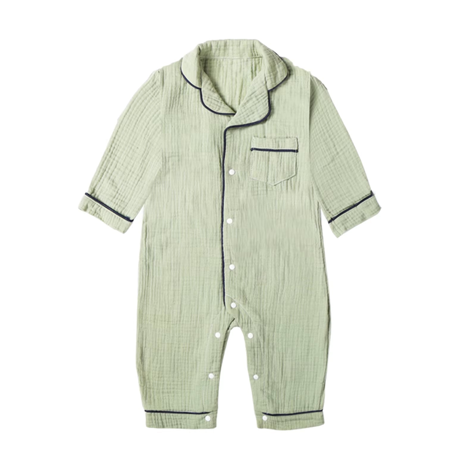 Autumn Baby Sleepwear Organic Cotton Clothes for Boy Girl Newborn Pajama Solid Color Muslin Romper Kids Pajamas Toddler Jumpsuit - Baby Organic