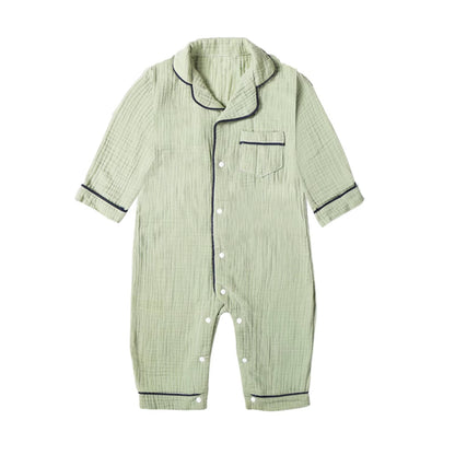 Autumn Baby Sleepwear Organic Cotton Clothes for Boy Girl Newborn Pajama Solid Color Muslin Romper Kids Pajamas Toddler Jumpsuit - Baby Organic
