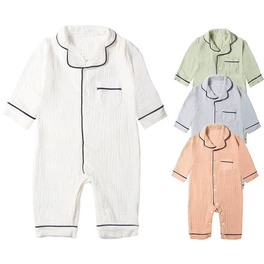 Autumn Baby Sleepwear Organic Cotton Clothes for Boy Girl Newborn Pajama Solid Color Muslin Romper Kids Pajamas Toddler Jumpsuit - Baby Organic