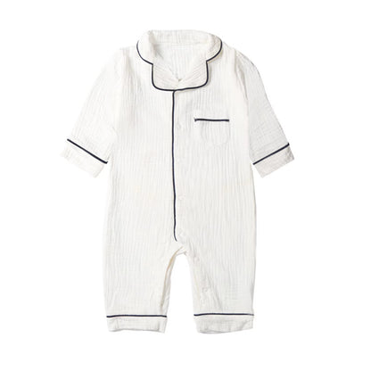 Autumn Baby Sleepwear Organic Cotton Clothes for Boy Girl Newborn Pajama Solid Color Muslin Romper Kids Pajamas Toddler Jumpsuit - Baby Organic