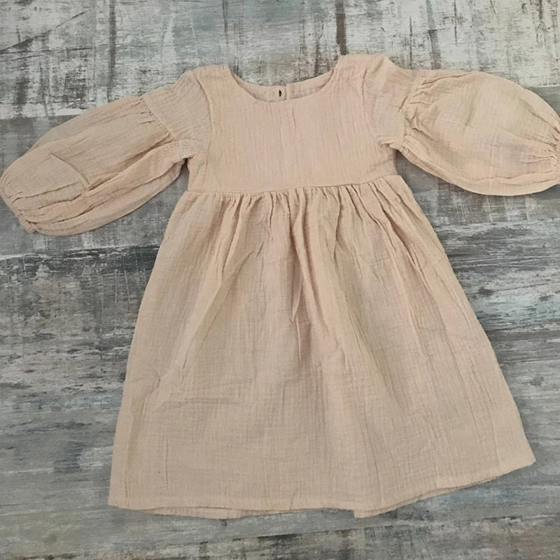 Autumn Spring Children'S Clothes Organic Cotton Double Gauze Loose Pockets Baby Girls Dress Fashion Princess Casual Kids Dresses - Baby Organic