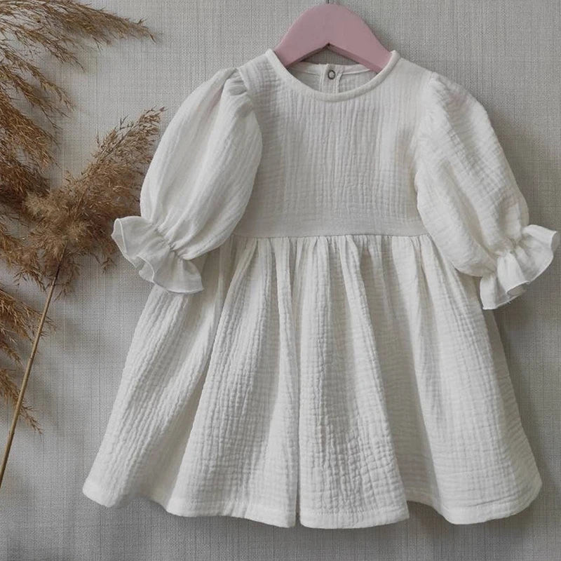 Autumn Spring Children'S Clothes Organic Cotton Double Gauze Loose Pockets Baby Girls Dress Fashion Princess Casual Kids Dresses - Baby Organic