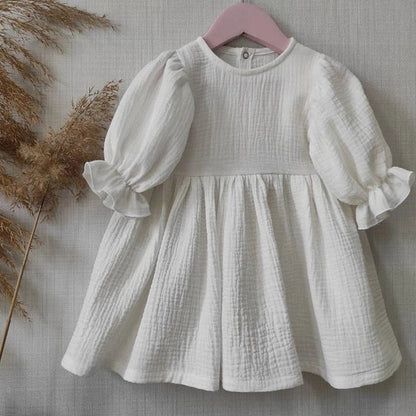 Autumn Spring Children'S Clothes Organic Cotton Double Gauze Loose Pockets Baby Girls Dress Fashion Princess Casual Kids Dresses - Baby Organic