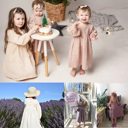 Autumn Spring Children'S Clothes Organic Cotton Double Gauze Loose Pockets Baby Girls Dress Fashion Princess Casual Kids Dresses - Baby Organic