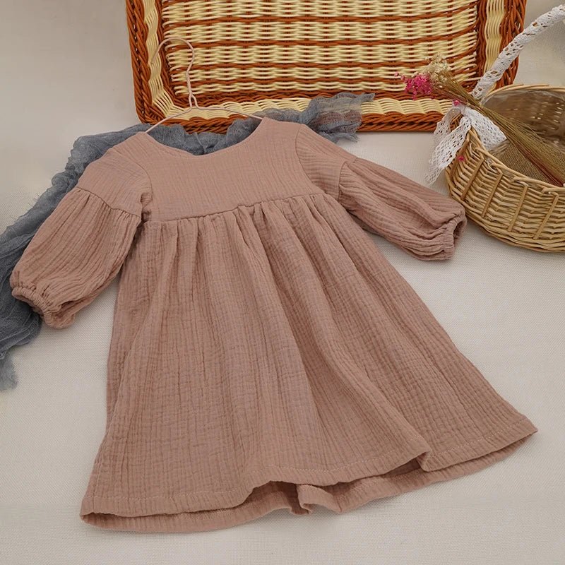 Autumn Spring Children'S Clothes Organic Cotton Double Gauze Loose Pockets Baby Girls Dress Fashion Princess Casual Kids Dresses - Baby Organic