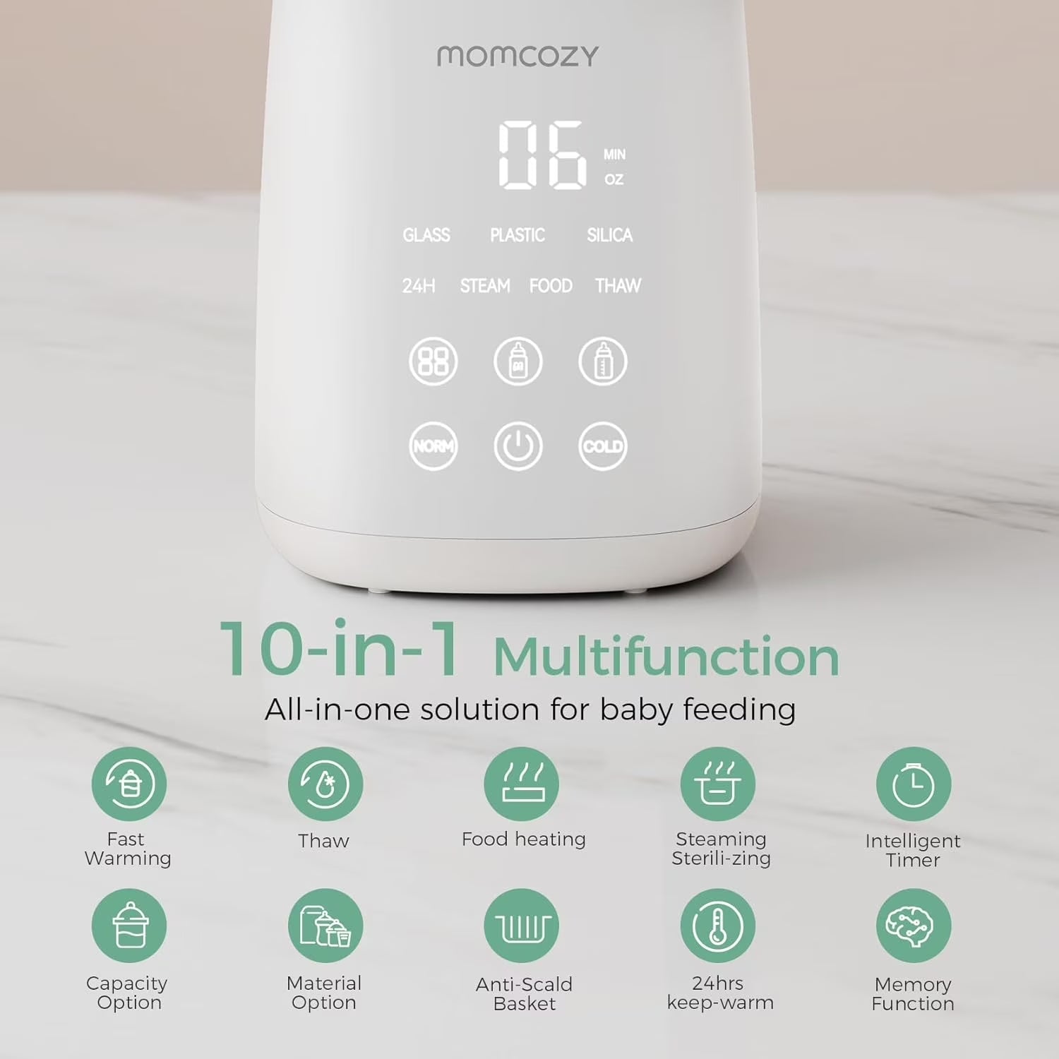 Baby Bottle Warmer, 6-In-1 Baby Milk Warmer with Smart Temperature Control, Breastmilk Warmer, Fast Baby Food Heater, Steam Sterilizer - Baby Organic