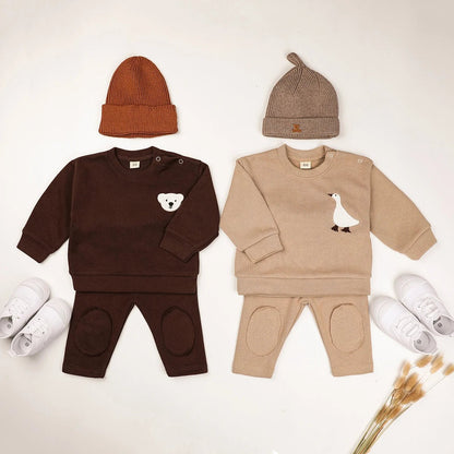 Baby Boy Clothes Set 2Pcs Organic Cotton Patch Goose Sweatshirts Tops+Pants Children Kids Outfits Toddler Baby Girl Clothes Sets - Baby Organic