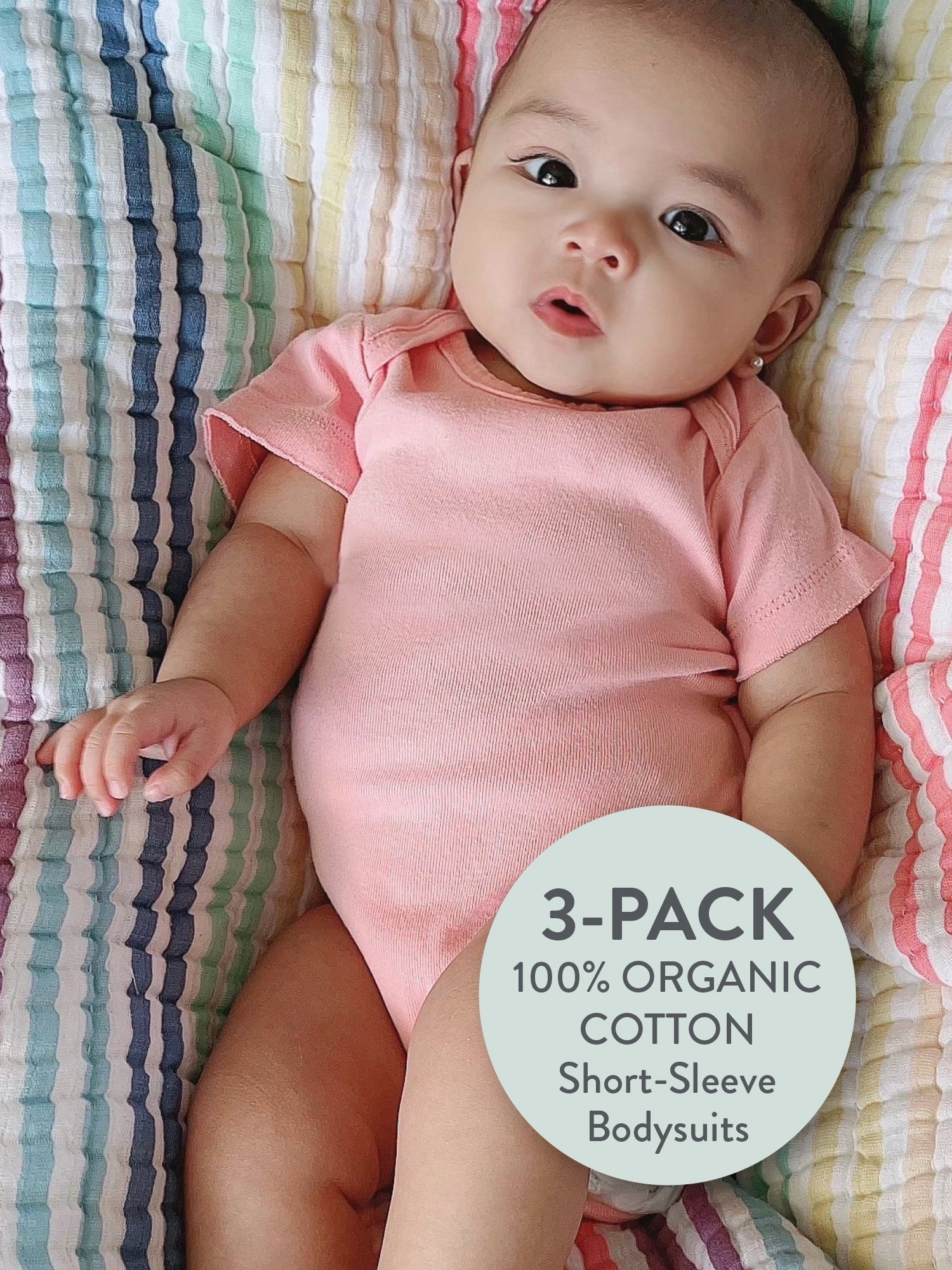 Baby Boy or Girl Gender Neutral Organic Cotton Short Sleeve Bodysuits, 3 Pack (Preemie-24 Months) - Baby Organic