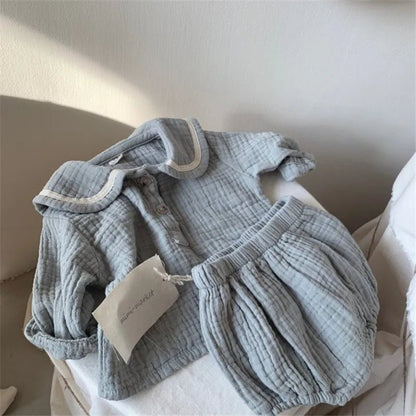 Baby Clothing Sets for 0-3Years Organic Cotton Navy Design Baby Boys Clothes Shirts + Bloomerst 2Pcs Kids Outfit Baby Costume - Baby Organic