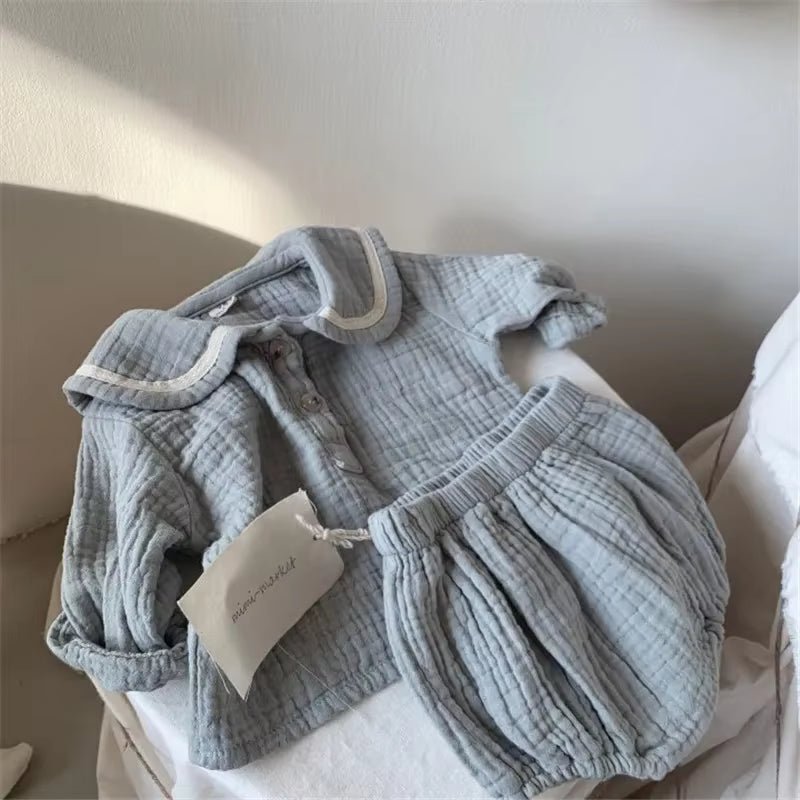 Baby Clothing Sets for 0-3Years Organic Cotton Navy Design Baby Boys Clothes Shirts + Bloomerst 2Pcs Kids Outfit Baby Costume - Baby Organic